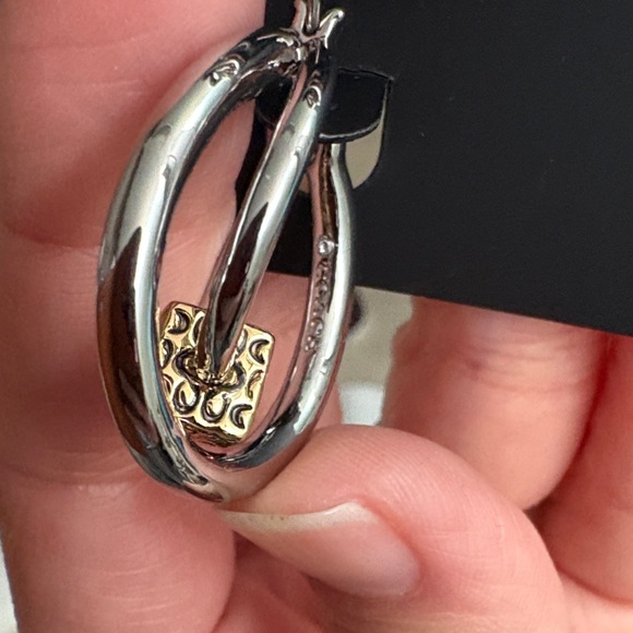 Coach Two-Tone Silver and Gold Earrings - Picture 3 of 4